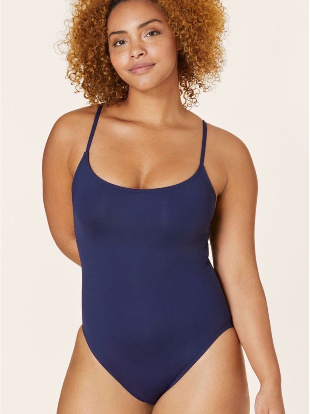 Andie The Amalfi One Piece Swimsuit Navy Blue M Adjustable Straps Scoop Neck